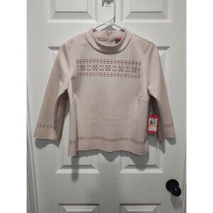 Vince Camuto Women’s Beige Mock Neck Laser Cut Out Blouse, 3/4 Sleeve Size Small